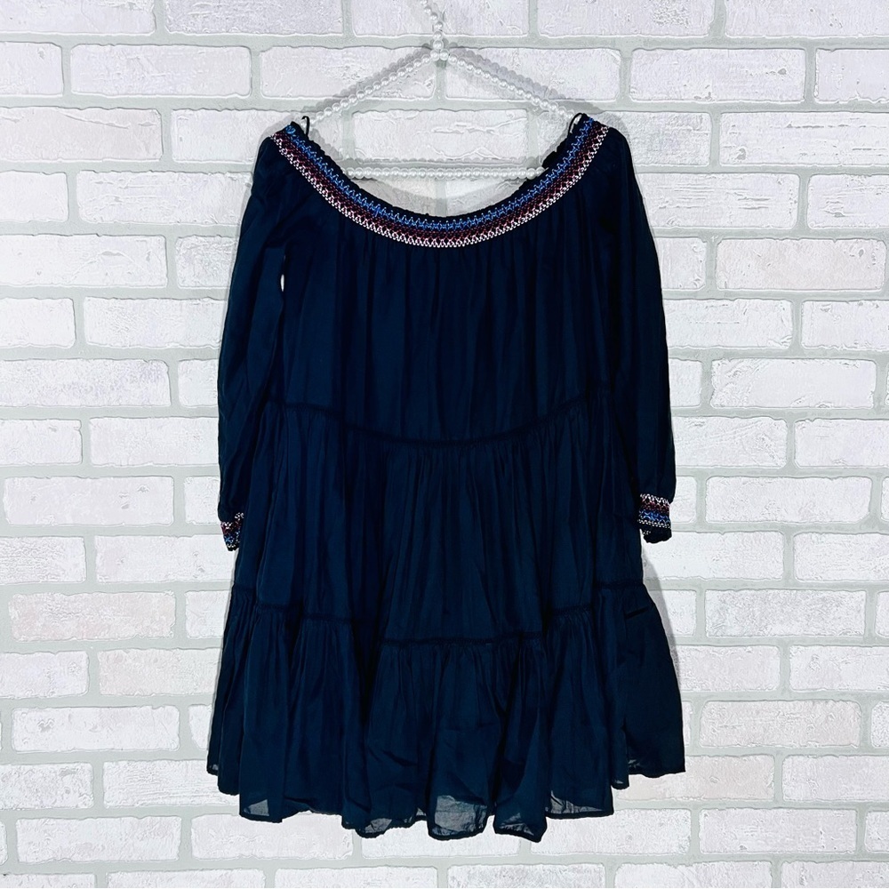 Free People Black Off-Shoulder Mini Dress with Floral Embroidery Size M - Picture 7 of 14